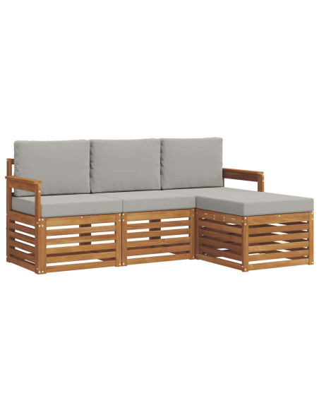 Set di divani da esterno 4 pcs Grigio Naturale e Chiaro