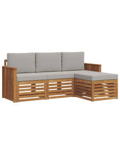 Set di divani da esterno 4 pcs Grigio Naturale e Chiaro 2