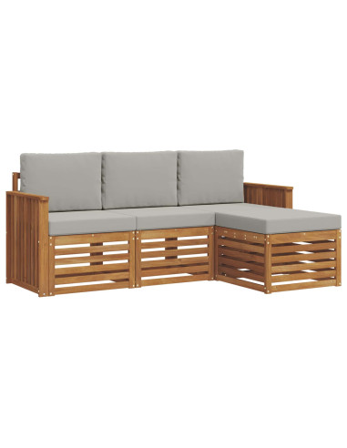 Set di divani da esterno 4 pcs Grigio Naturale e Chiaro