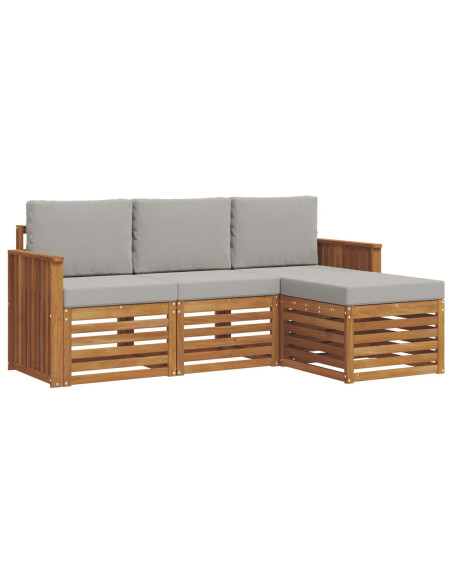 Set di divani da esterno 4 pcs Grigio Naturale e Chiaro