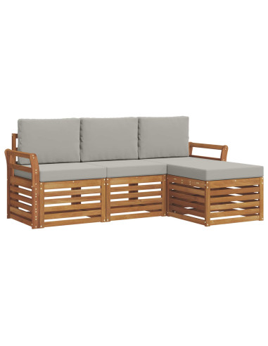 Set di divani da esterno 4 pcs Grigio Naturale e Chiaro