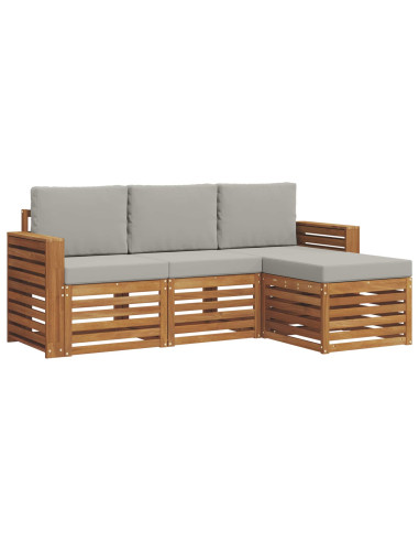 Set di divani da esterno 4 pcs Grigio Naturale e Chiaro
