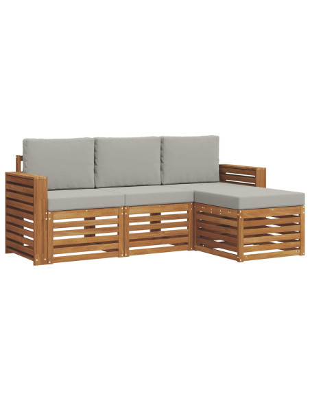 Set di divani da esterno 4 pcs Grigio Naturale e Chiaro