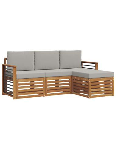 Set di divani da esterno 4 pcs Grigio Naturale e Chiaro