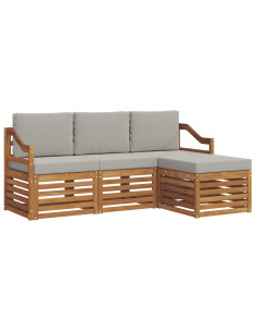 Set di divani da esterno 4 pcs Grigio Naturale e Chiaro 2
