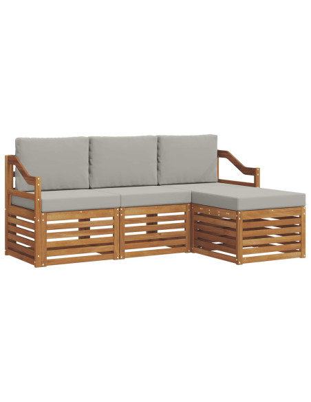Set di divani da esterno 4 pcs Grigio Naturale e Chiaro