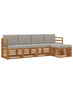 Set divani con cuscino 5 pcs Grigio Naturale e Chiaro 2