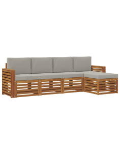 Set divani con cuscino 5 pcs Grigio Naturale e Chiaro 2