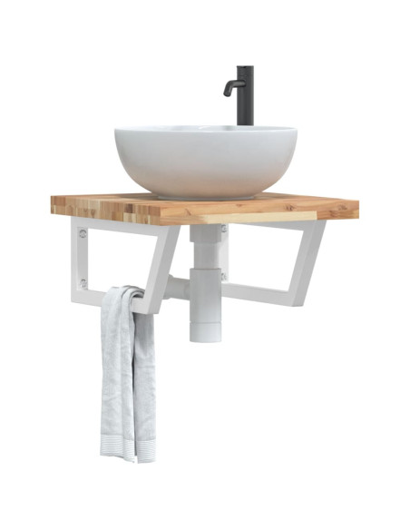 Ripiano a Parete per Lavabo in Acciaio e Massello di Acacia