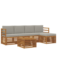 Set di divani da esterno 6 pcs Grigio Naturale e Chiaro 2