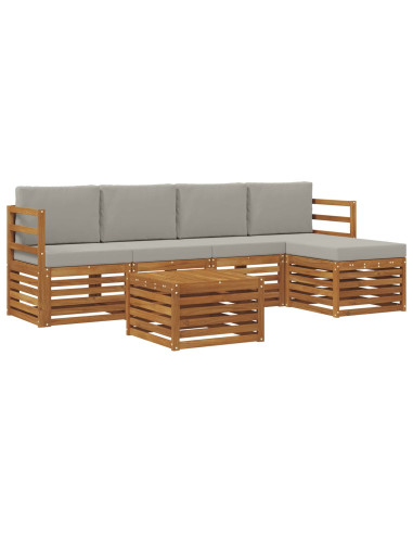 Set di divani da esterno 6 pcs Grigio Naturale e Chiaro