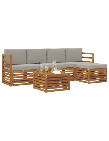 Set di divani da esterno 6 pcs Grigio Naturale e Chiaro