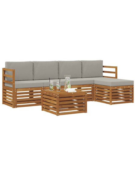 Set di divani da esterno 6 pcs Grigio Naturale e Chiaro