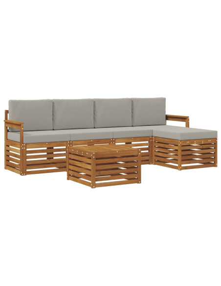 Set di divani da esterno 6 pcs Grigio Naturale e Chiaro