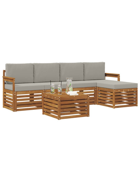 Set di divani da esterno 6 pcs Grigio Naturale e Chiaro