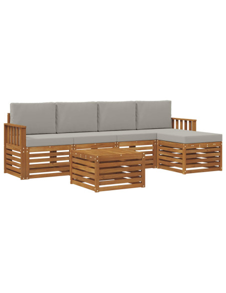 Set di divani da esterno 6 pcs Grigio Naturale e Chiaro