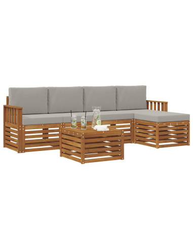 Set di divani da esterno 6 pcs Grigio Naturale e Chiaro
