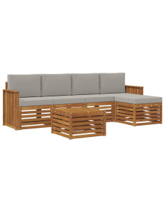 Set di divani da esterno 6 pcs Grigio Naturale e Chiaro 2