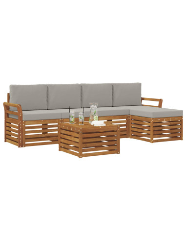 Set di divani da esterno 6 pcs Grigio Naturale e Chiaro