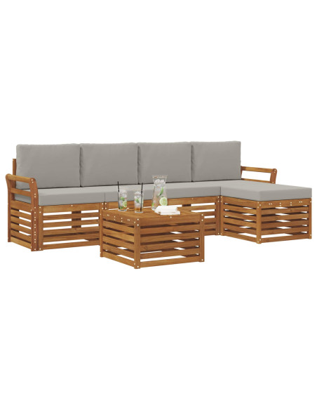 Set di divani da esterno 6 pcs Grigio Naturale e Chiaro