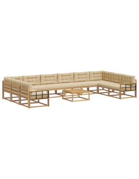 Set di divani da esterno con cuscino 11 pcs Bianco e Beige