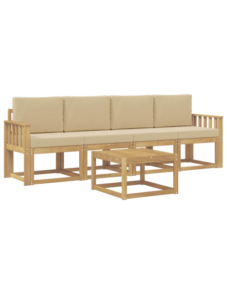 Set di divani da esterno con cuscino 5 pcs Bianco e Beige