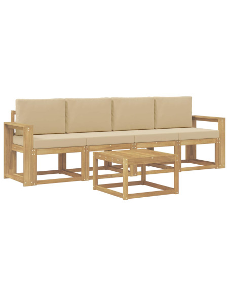 Set di divani da esterno con cuscino 5 pcs Bianco e Beige