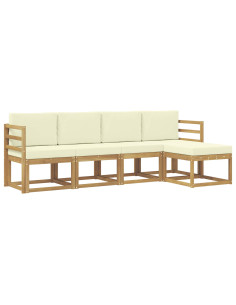 Set di divani da esterno con cuscino 5 pcs Bianco e Crema 2