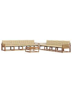 Set di divani da esterno con cuscino 9 pcs Naturale e Beige 2
