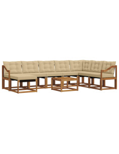 Set di divani da esterno con cuscino 9 pcs Naturale e Beige 2