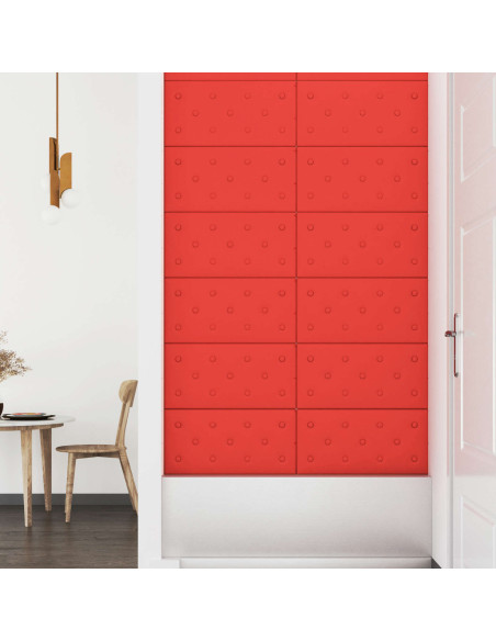 Testiera da Parete 12 pcs Rosso 60 x 30 cm Pelle Sintetica