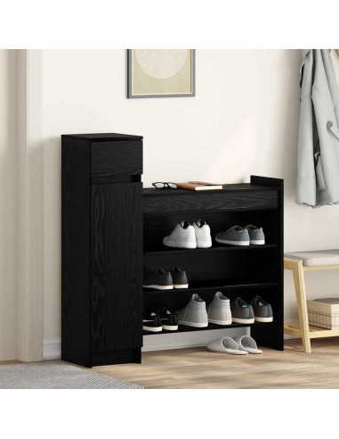 Mobile per scarpe con cassetto Rovere Nero 100,5 x 28 x 100 cm
