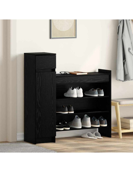 Mobile per scarpe con cassetto Rovere Nero 100,5 x 28 x 100 cm