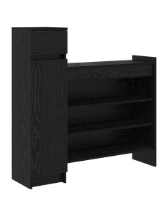 Mobile per scarpe con cassetto Rovere Nero 100,5 x 28 x 100 cm 2