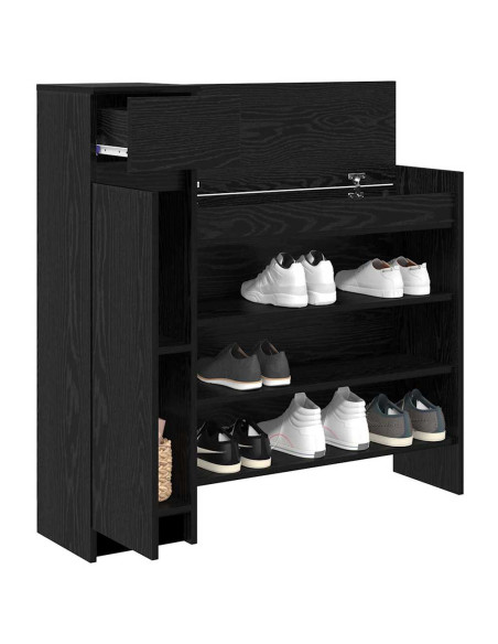 Mobile per scarpe con cassetto Rovere Nero 100,5 x 28 x 100 cm