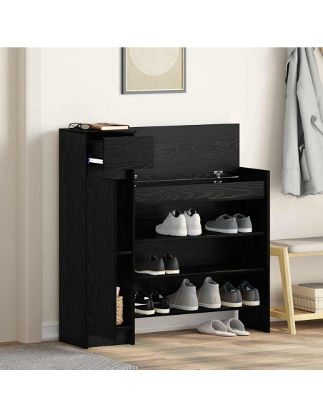 Mobile per scarpe con cassetto Rovere Nero 100,5 x 28 x 100 cm
