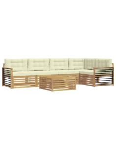 Set di divani da esterno 6 pcs Bianco e Crema Poliestere 2