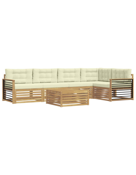 Set di divani da esterno 6 pcs Bianco e Crema Poliestere