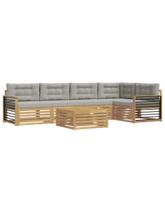 Set di divani da esterno 6 pcs Bianco e Grigio Chiaro 2