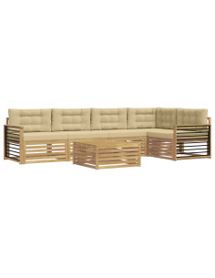 Set di divani da esterno 6 pcs Bianco e Beige Poliestere 2