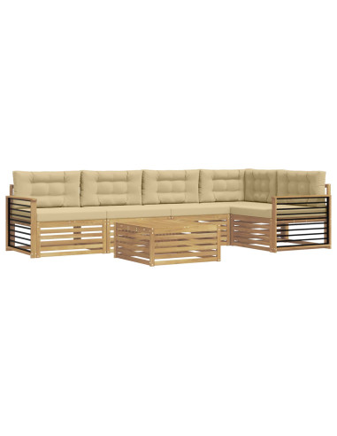 Set di divani da esterno 6 pcs Bianco e Beige Poliestere