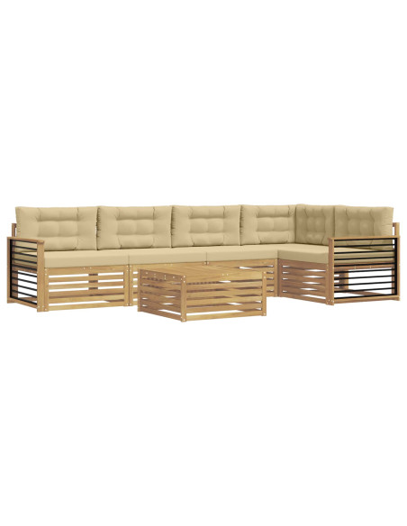 Set di divani da esterno 6 pcs Bianco e Beige Poliestere