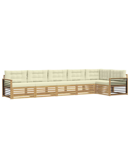 Set di divani da esterno 6 pcs Bianco e Crema Poliestere