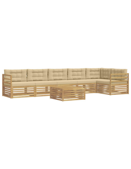 Set di divani da esterno 7 pcs Bianco e Beige Poliestere