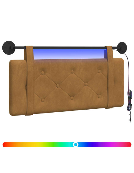 Testiera sospesa Con luce LED Marrone Velluto