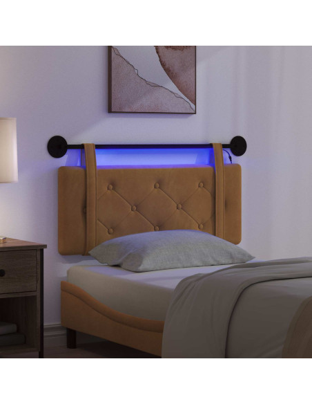 Testiera sospesa Con luce LED Marrone Velluto