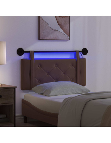 Testiera sospesa Con luce LED Marrone Similpelle