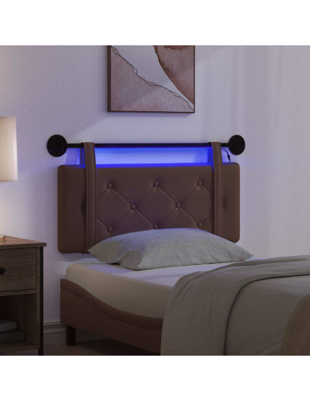 Testiera sospesa Con luce LED Marrone Similpelle