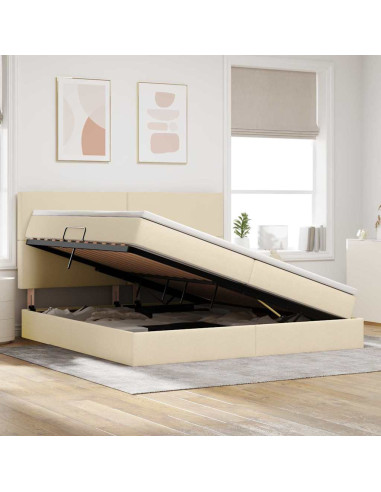 Letto con contenitore e materasso Crema 200 x 200 cm Poliestere