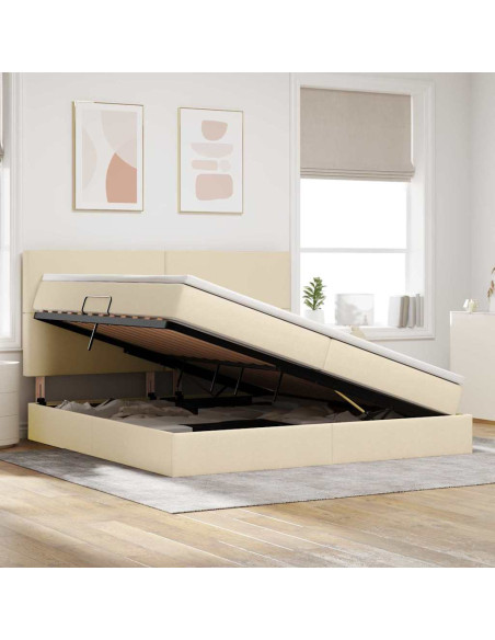 Letto con contenitore e materasso Crema 200 x 200 cm Poliestere